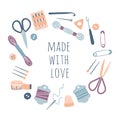 Made with love. Hobby tools in round circle frame Royalty Free Stock Photo